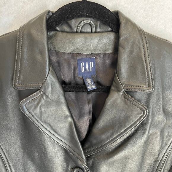 Vintage GAP Button Up Black Leather Jacket Women’s Size Medium Y2K - Picture 2 of 12